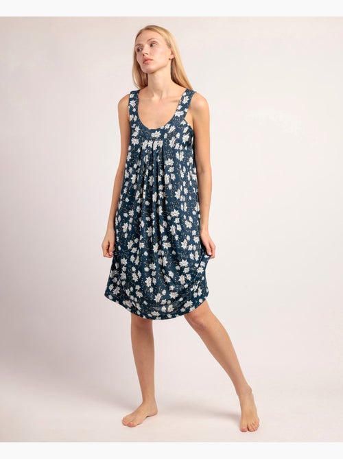 Chemise de nuit sans manches à fleurs bleu marine pour femme ADMAS GARDEN - Kiabi Chemise de nuit sans manches à fleurs bleu marine pour femme ADMAS GARDEN - Kiabi