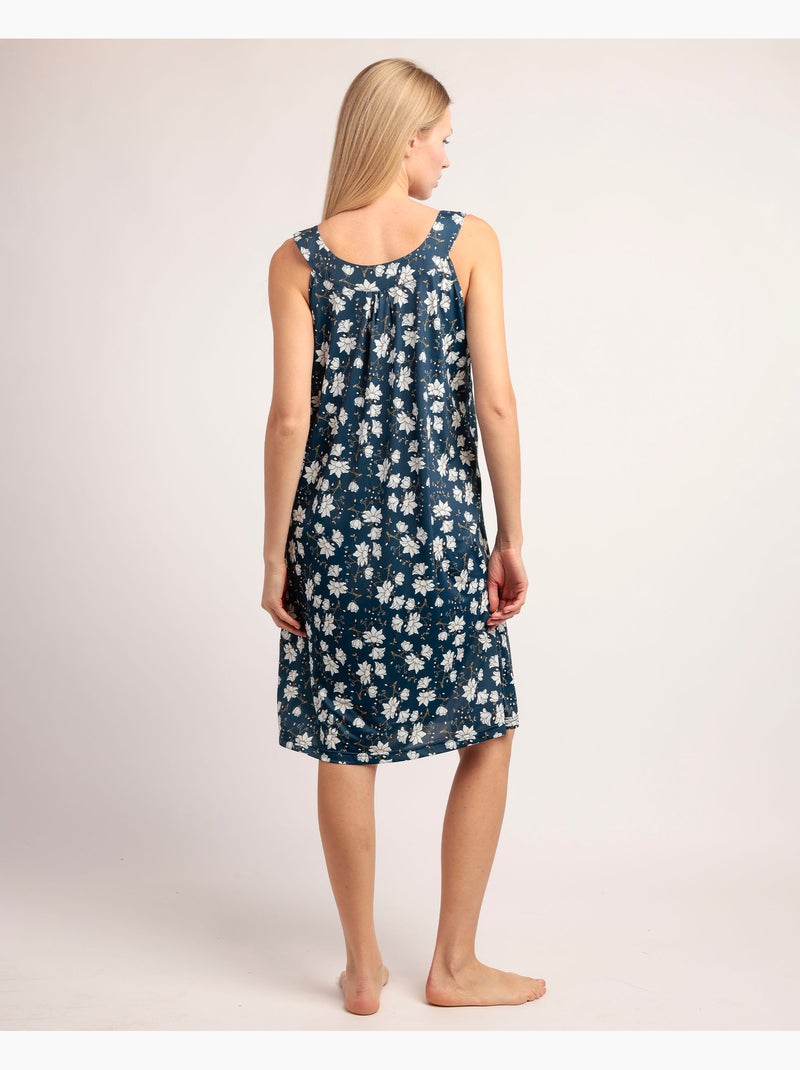 Chemise de nuit sans manches à fleurs bleu marine pour femme ADMAS GARDEN Bleu marine - Kiabi