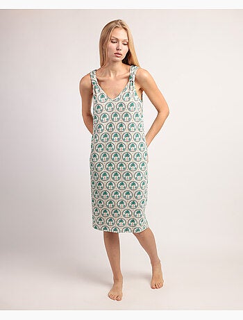 Chemise de nuit sans manches à motif mosaïque de palmiers ADMAS pour femme