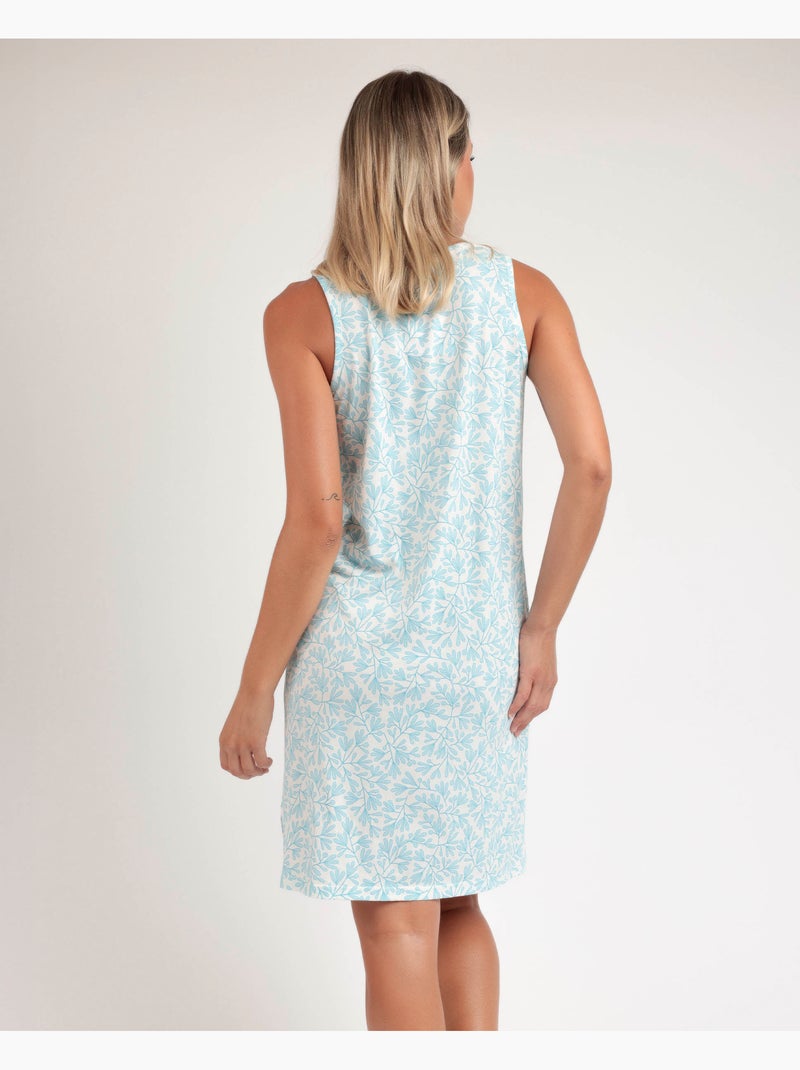 Chemise de nuit sans manches ADMAS CLASSIC pour femme, motif feuilles printanières Bleu - Kiabi