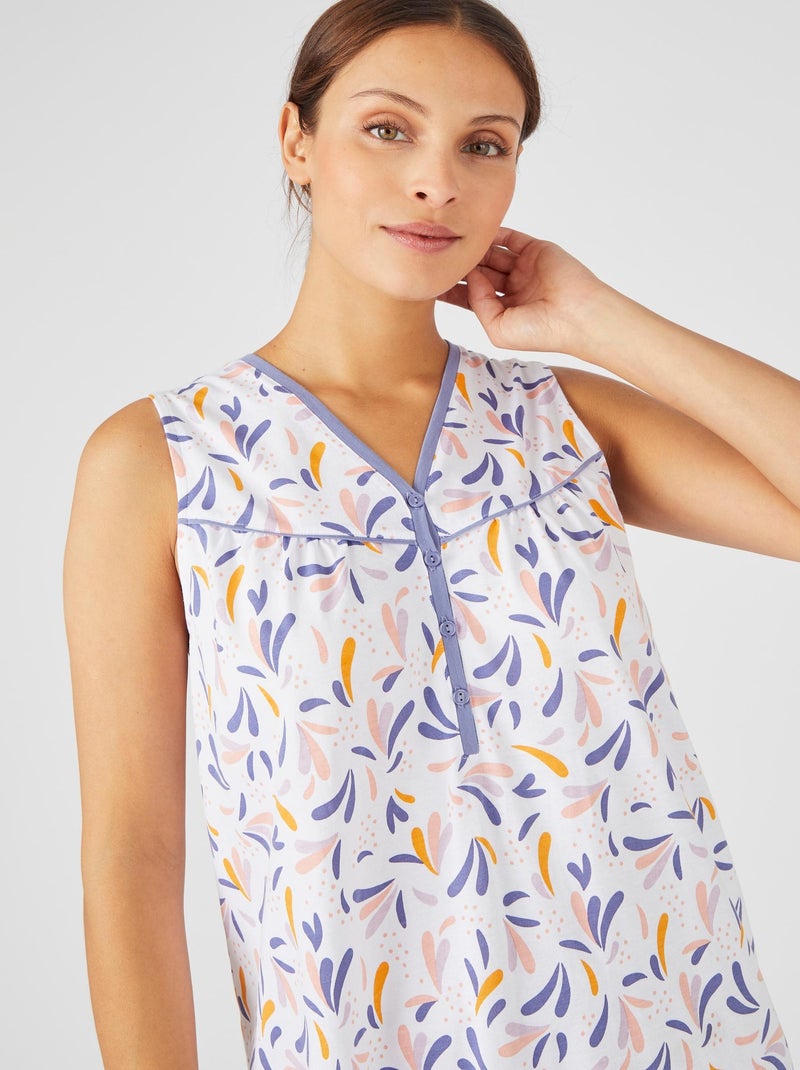 Chemise de nuit sans manches pur coton - Damart Bleu - Kiabi