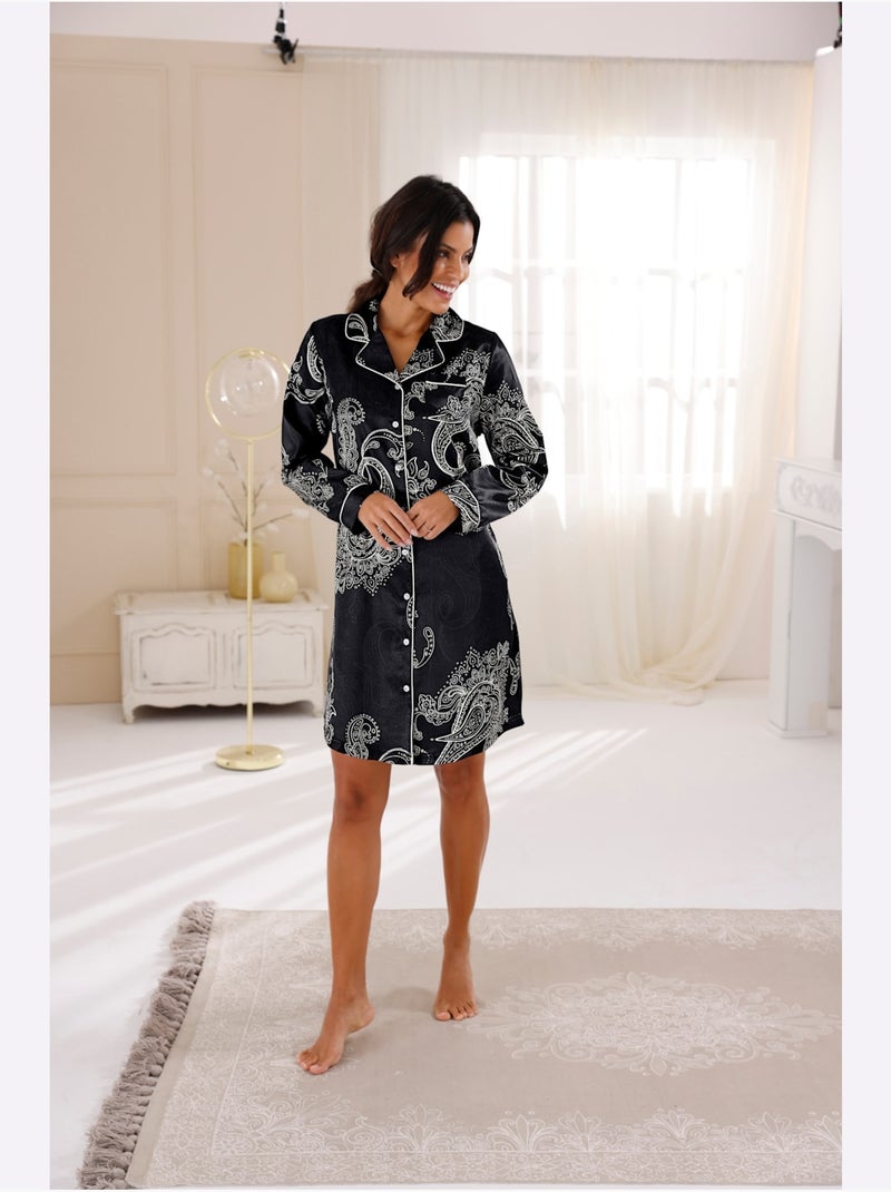 Chemise De Nuit Satin - Taille Standard - Witt Noir Blanc - Kiabi