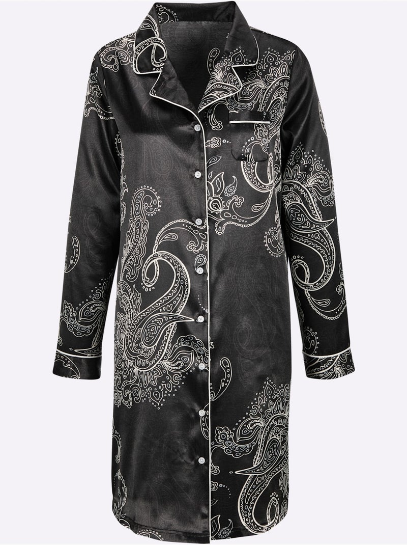 Chemise De Nuit Satin - Taille Standard - Witt Noir Blanc - Kiabi