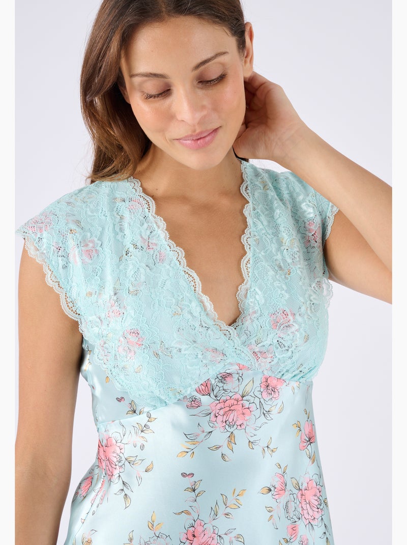 Chemise de nuit satin et dentelle - Damart Vert - Kiabi