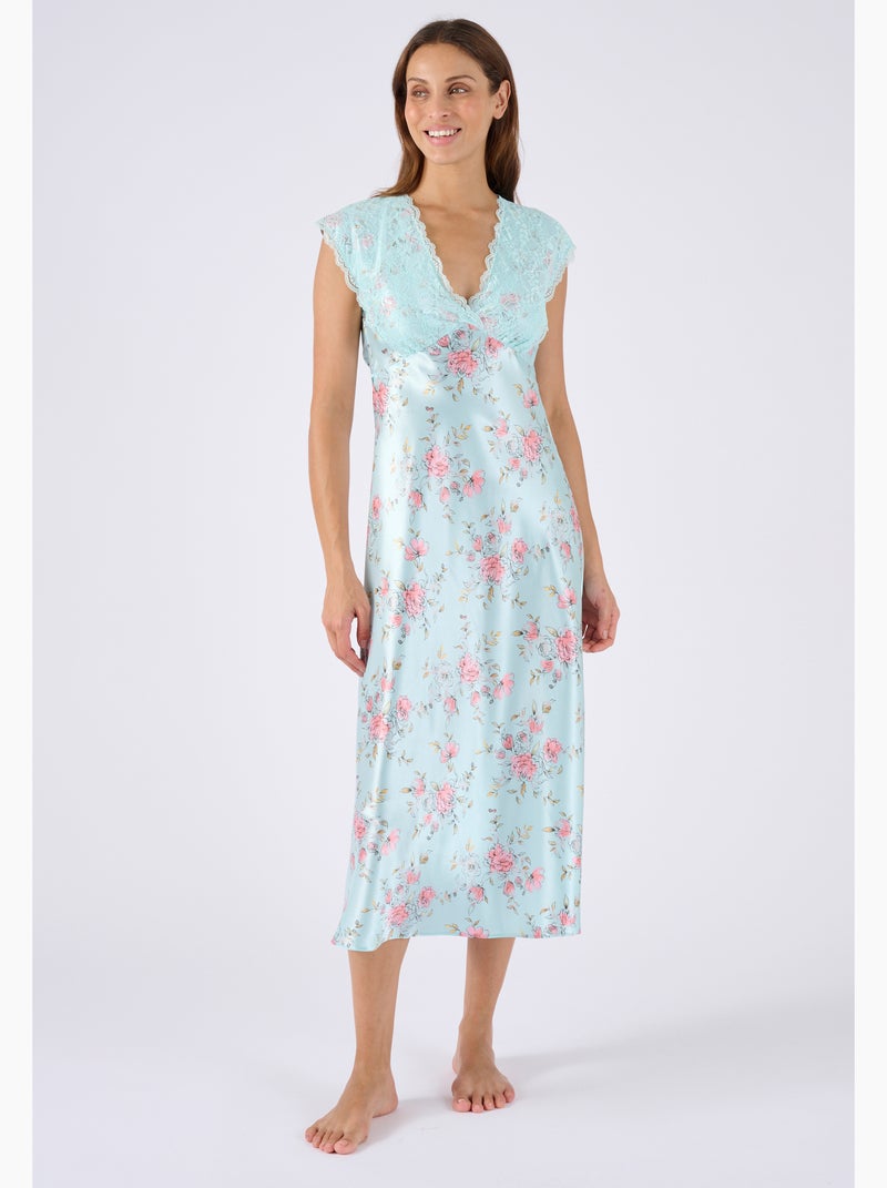Chemise de nuit satin et dentelle - Damart Vert - Kiabi