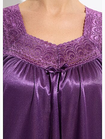 Chemise de nuit satinée longue antistatique dentelle - Afibel