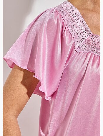 Chemise de nuit satinée longue antistatique dentelle - Afibel