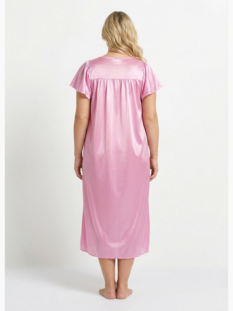 Chemise de nuit satinée longue antistatique dentelle - Afibel Rose - Kiabi