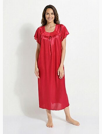 Chemise de nuit satinée longue antistatique dentelle - Afibel