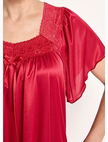 Chemise de nuit satinée longue antistatique dentelle - Afibel