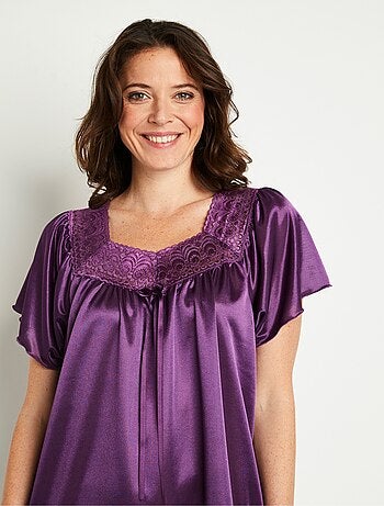 Chemise de nuit satinée longue antistatique dentelle - Afibel