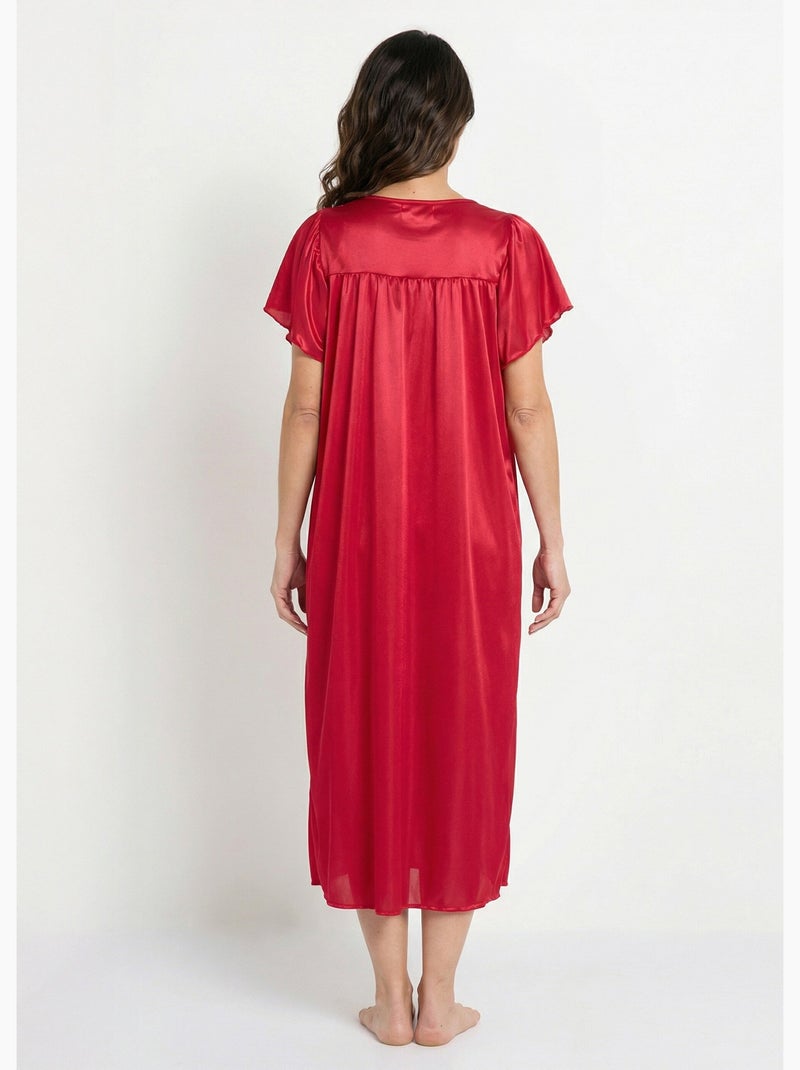 Chemise de nuit satinée longue antistatique dentelle - Afibel Rouge - Kiabi