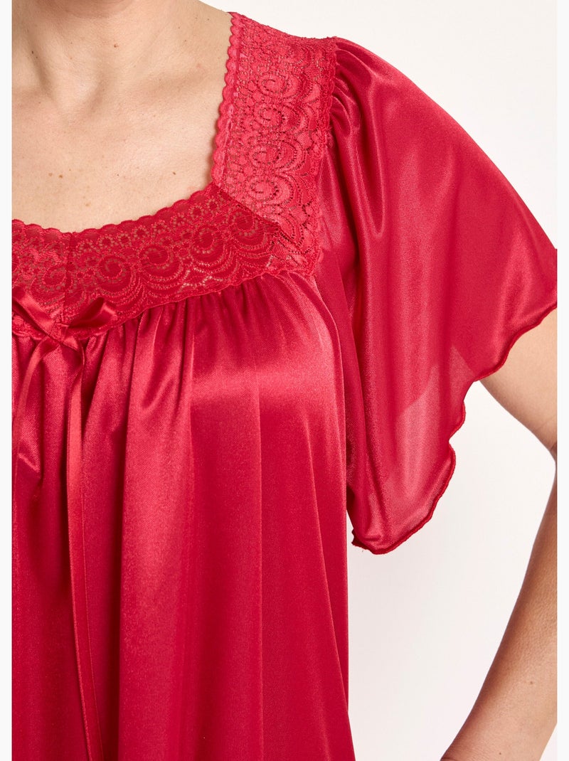 Chemise de nuit satinée longue antistatique dentelle - Afibel Rouge - Kiabi
