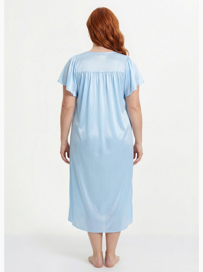 Chemise de nuit satinée longue antistatique dentelle - afibel Turquoise - Kiabi