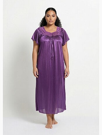 Chemise de nuit satinée longue antistatique dentelle - Afibel