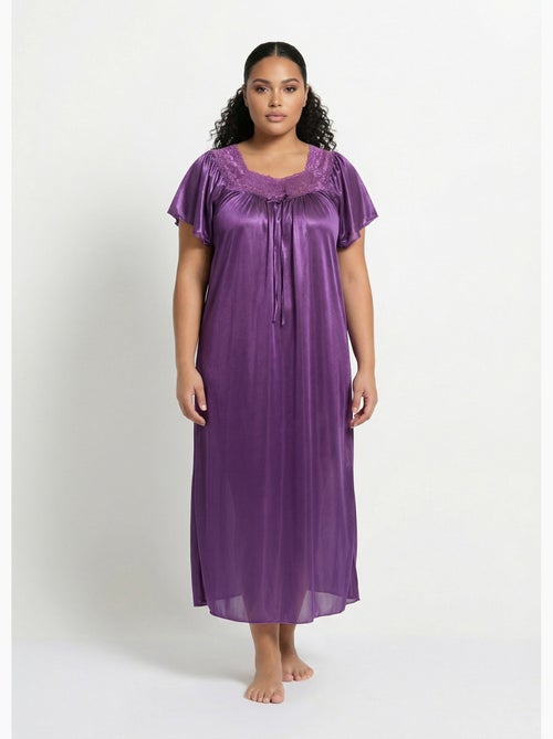Chemise de nuit satinée longue antistatique dentelle - Afibel - Kiabi