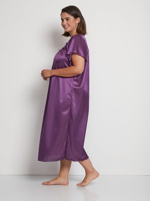 Chemise de nuit satinée longue antistatique dentelle - Afibel - Kiabi
