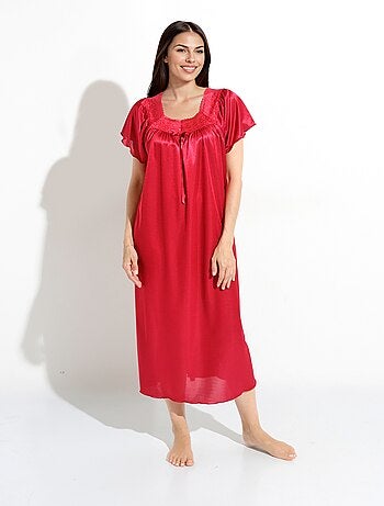 Chemise de nuit satinée longue antistatique dentelle