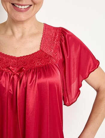 Chemise de nuit satinée longue antistatique dentelle