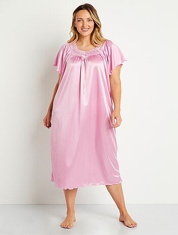 Chemise de nuit satinée longue antistatique dentelle