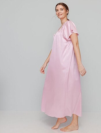 Chemise de nuit satinée longue antistatique dentelle