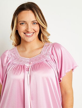 Chemise de nuit satinée longue antistatique dentelle