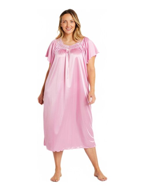 Chemise de nuit satinée longue antistatique dentelle - Kiabi