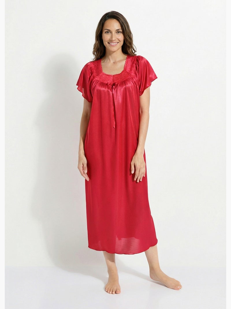 Chemise De Nuit Vintage Victoria's Secret En Satin Polyester Fleuri Orange - Taille M, Manches Courtes