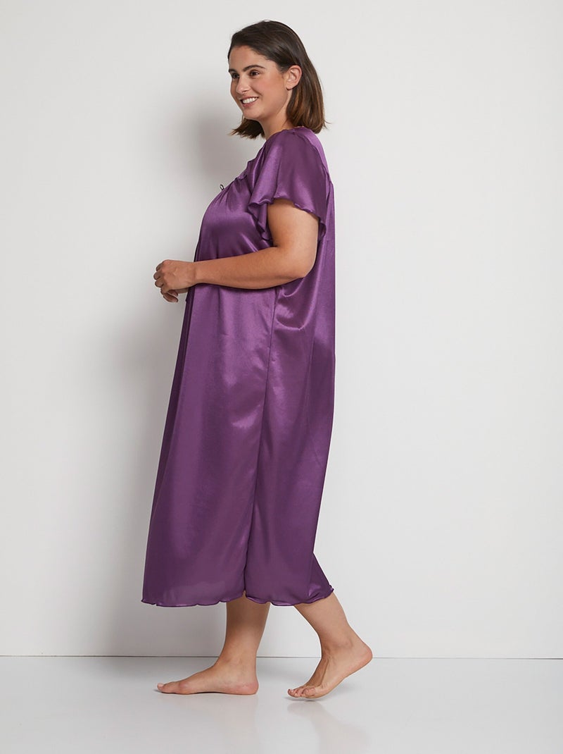 Chemise de nuit satinée longue antistatique dentelle Violet - Kiabi