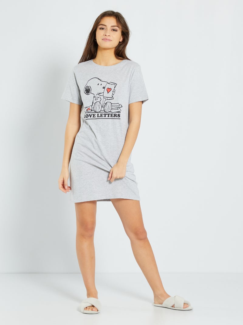 Chemise de nuit 'Snoopy' gris chiné - Kiabi