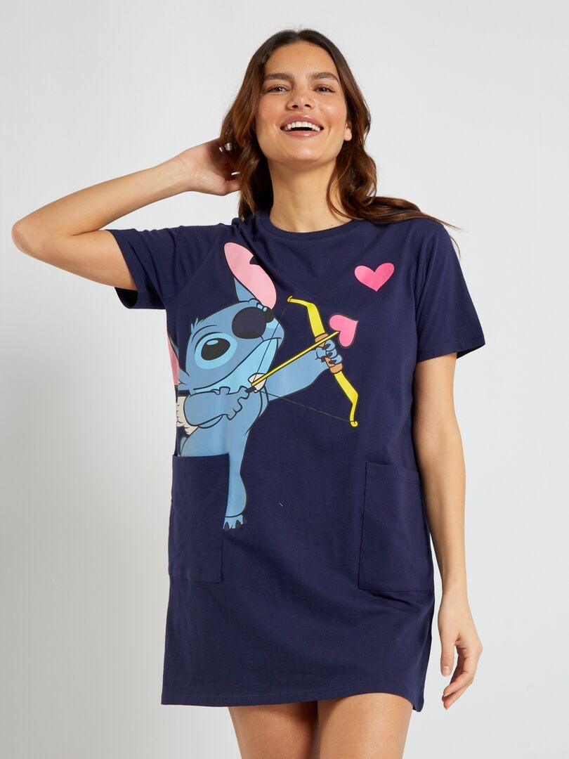 Chemise de nuit 'Stitch' bleu marine - Kiabi