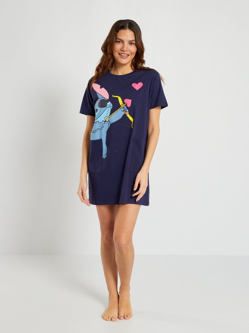 Chemise de nuit 'Stitch' bleu marine - Kiabi