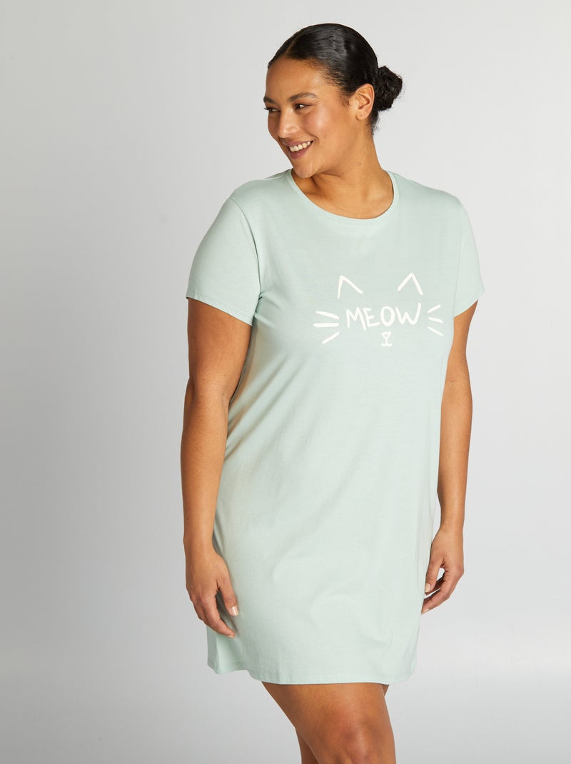Chemise de nuit tee-shirt imprimée Vert d'eau - Kiabi