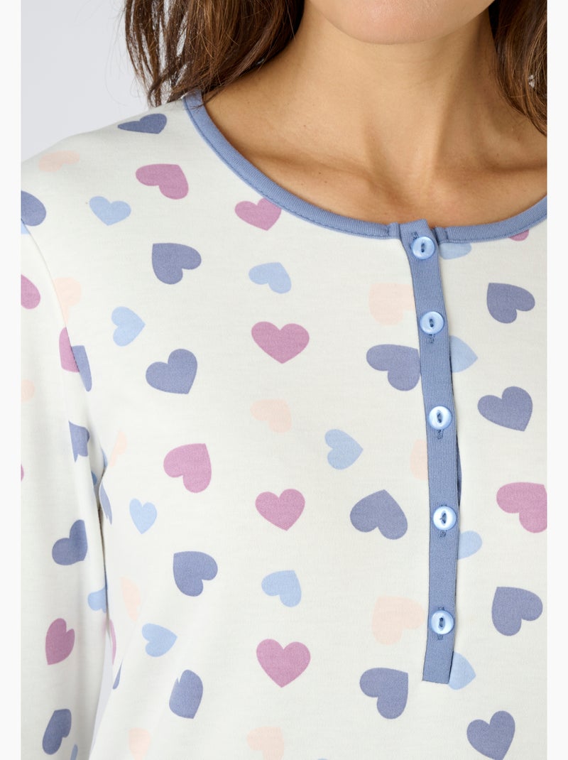 Chemise de nuit Thermolactyl col boutonné - Damart Bleu - Kiabi