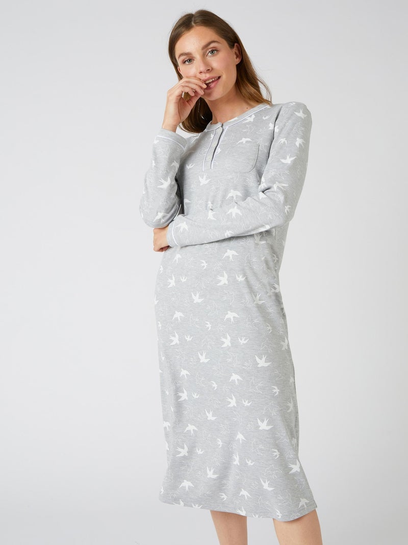 Chemise de nuit Thermolactyl en maille interlock - Damart Gris - Kiabi