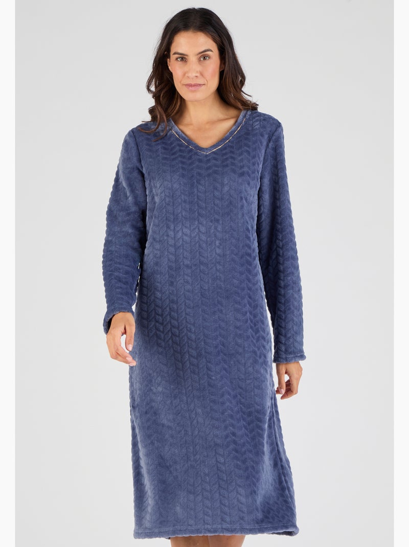 Chemise de nuit Thermolactyl maille reliéfée - Damart Bleu - Kiabi
