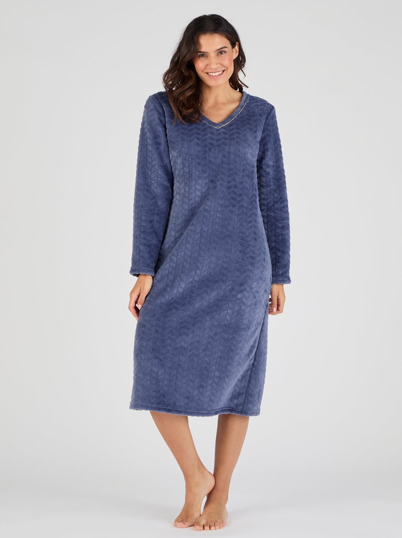 Chemise de nuit Thermolactyl maille reliéfée - Damart Bleu nuit - Kiabi