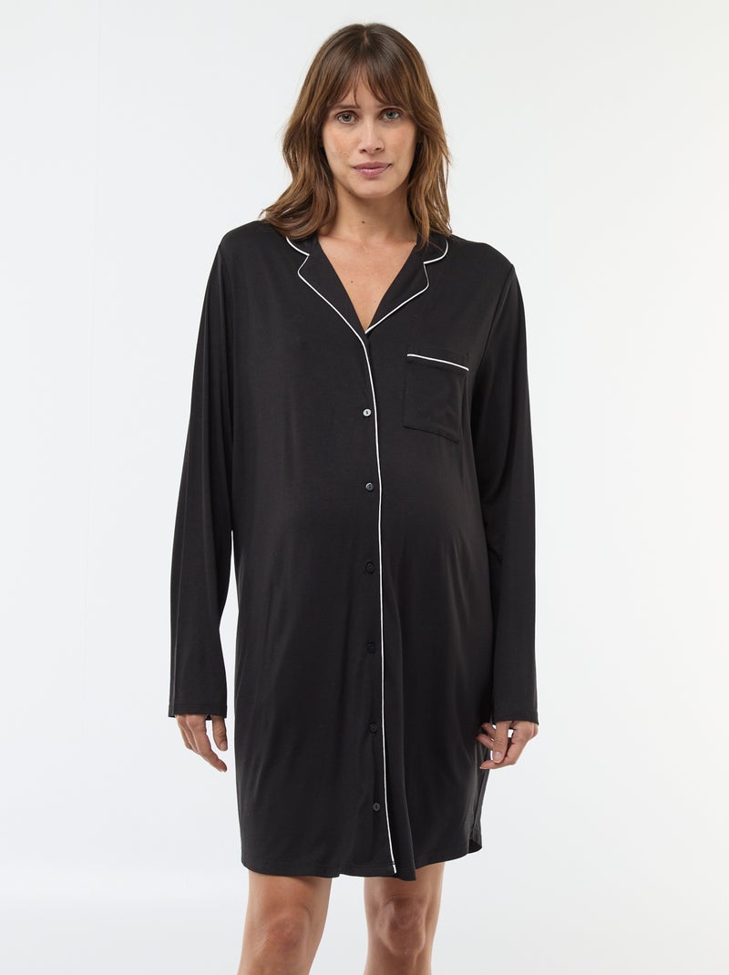 Chemise de nuit unie de maternité Noir - Kiabi