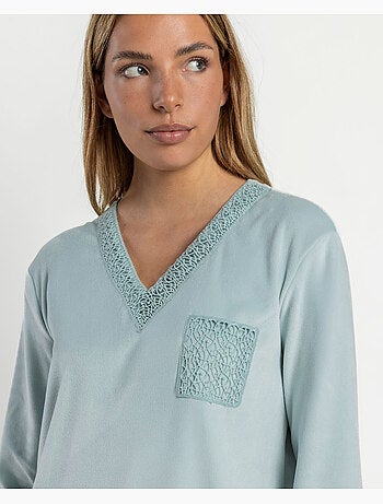 Chemise de nuit velours manches longues luxury guipure
