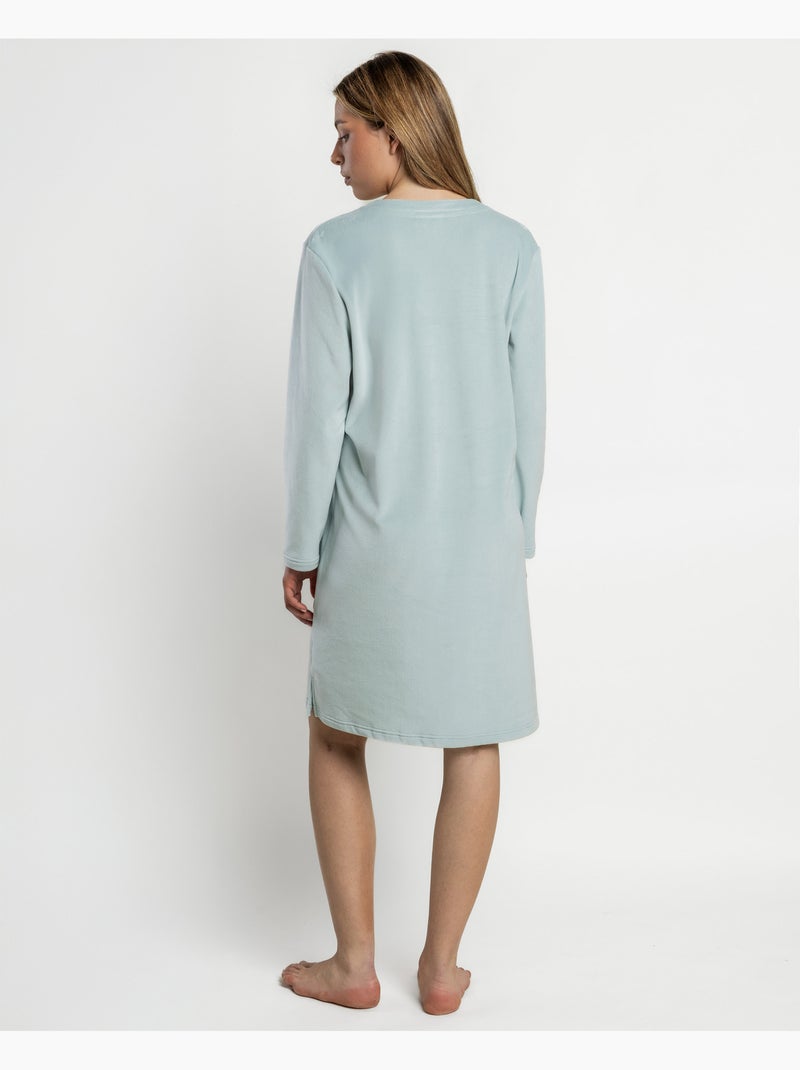 Chemise de nuit velours manches longues luxury guipure Bleu turquoise - Kiabi