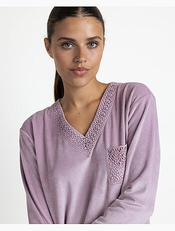 Chemise de nuit velours manches longues luxury guipure