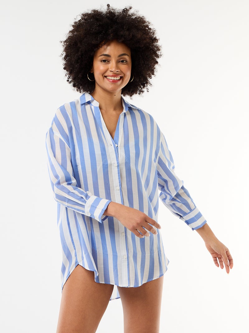 Chemise de plage fluide imprimée Bleu - Kiabi