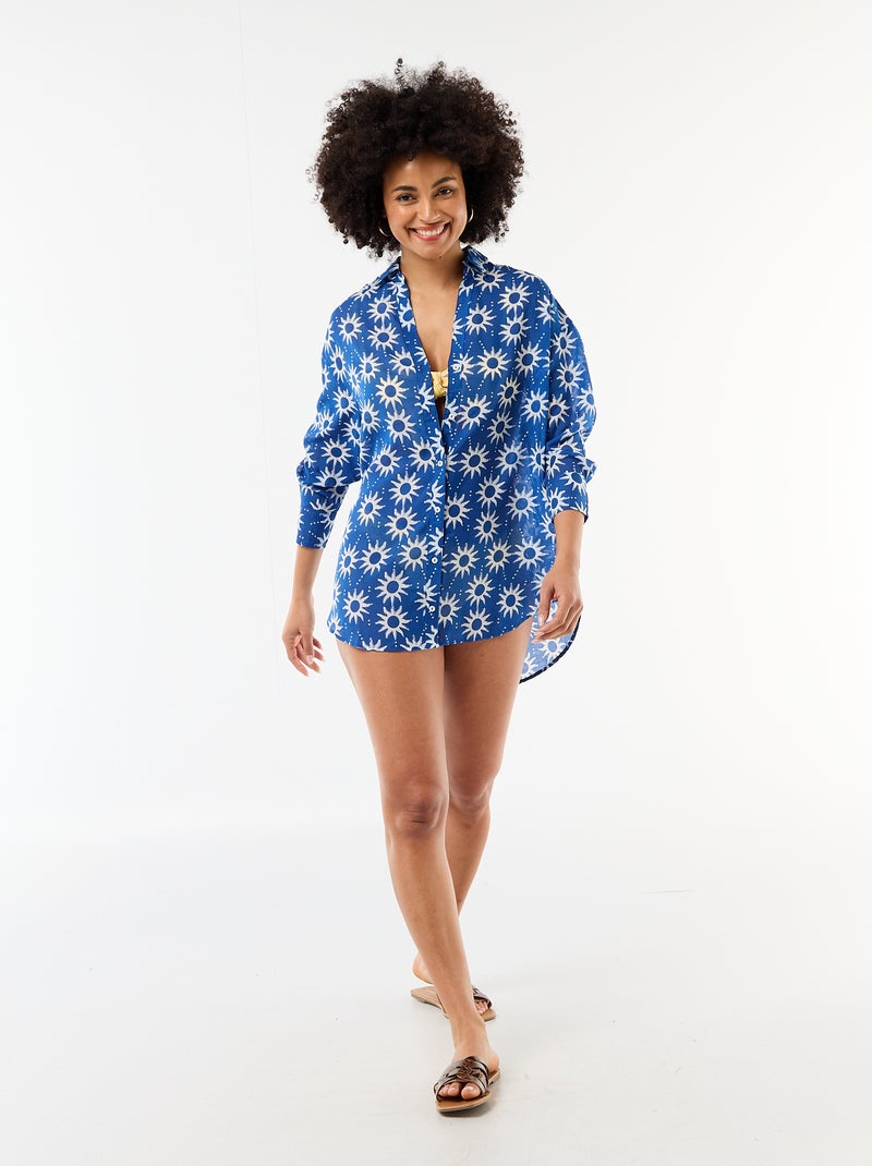 Chemise de plage fluide imprimée Bleu - Kiabi