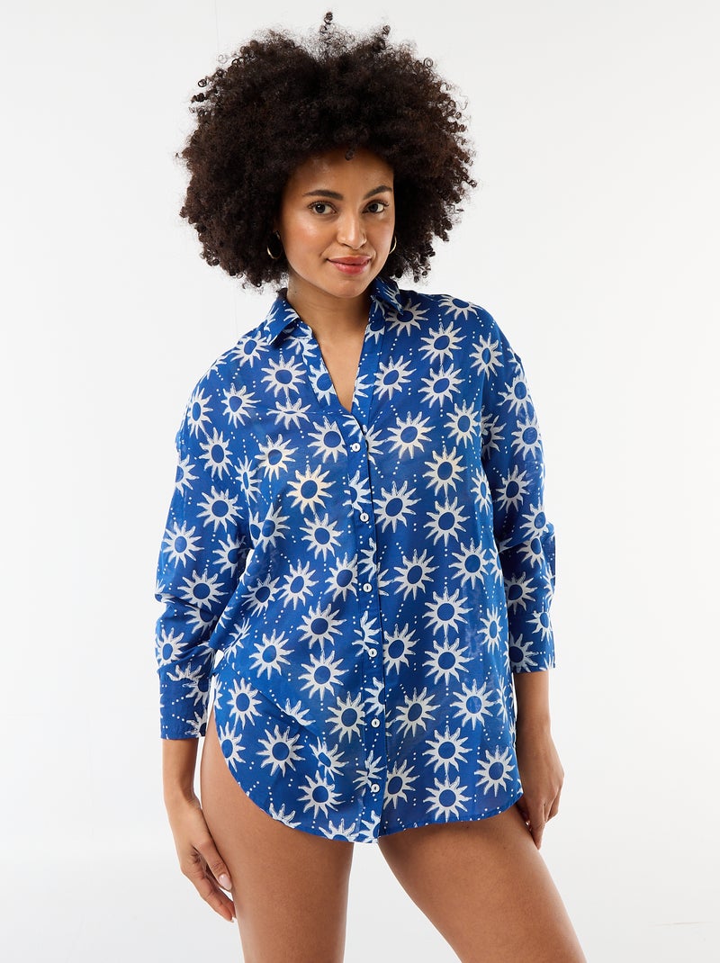 Chemise de plage fluide imprimée Bleu - Kiabi
