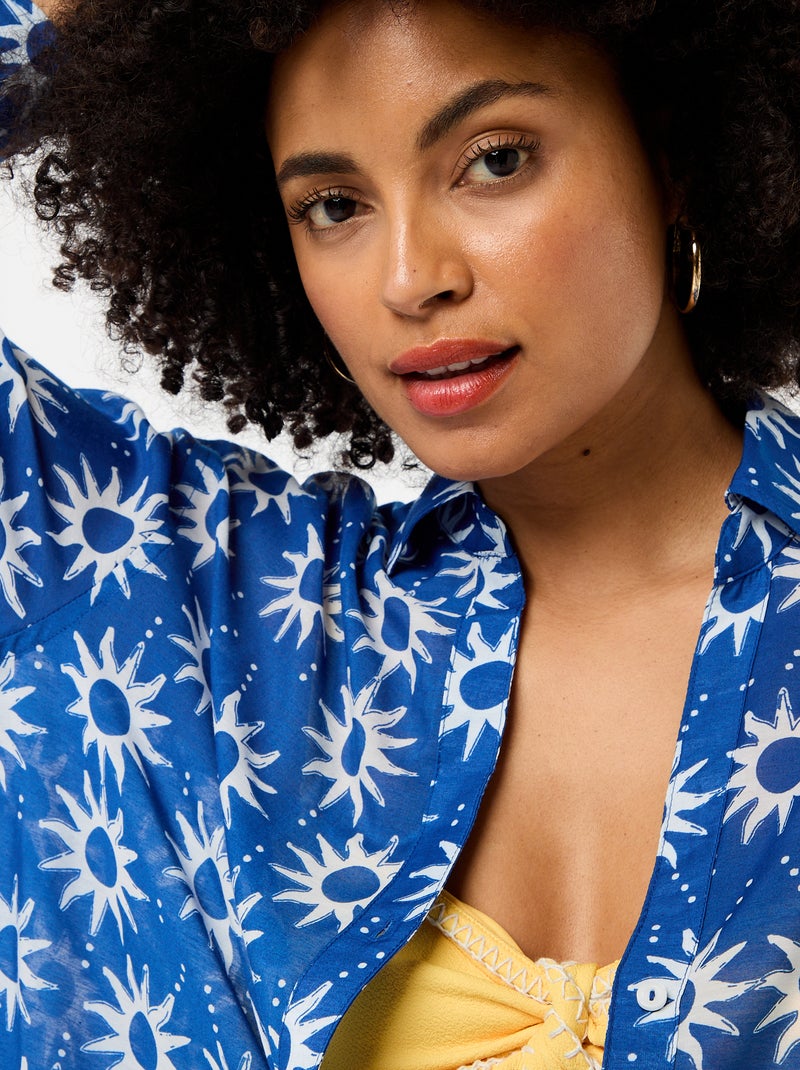 Chemise de plage fluide imprimée Bleu - Kiabi