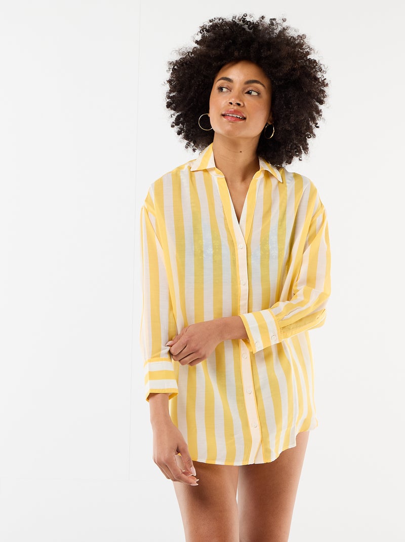 Chemise de plage fluide imprimée Jaune - Kiabi