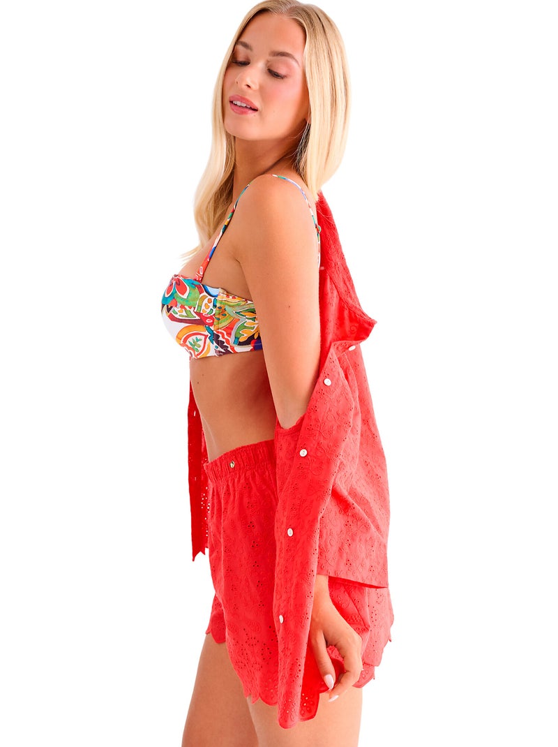 Chemise de plage manches trois quarts PANAMA Rouge - Kiabi