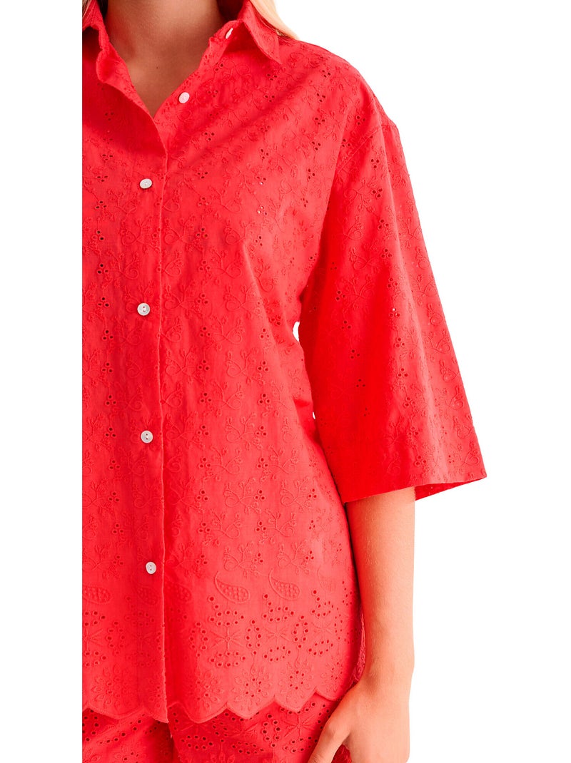 Chemise de plage manches trois quarts PANAMA Rouge - Kiabi