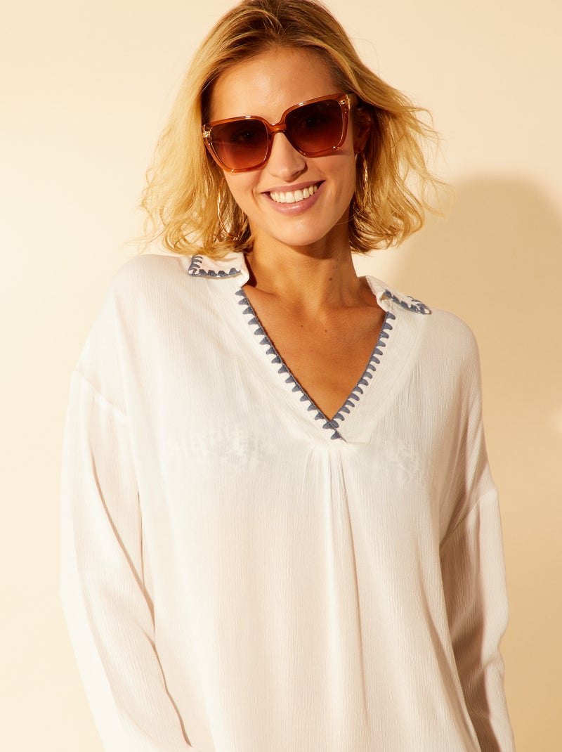 Chemise de plage mi-longue blanc - Kiabi