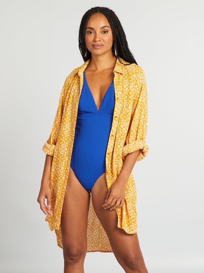 Chemise de plage mi-longue Jaune imprimé - Kiabi